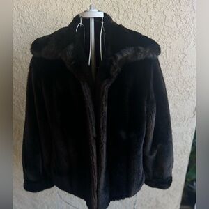 Vintage Tissavel of France 1960s Dark Brown Faux Mink Fur Jacket